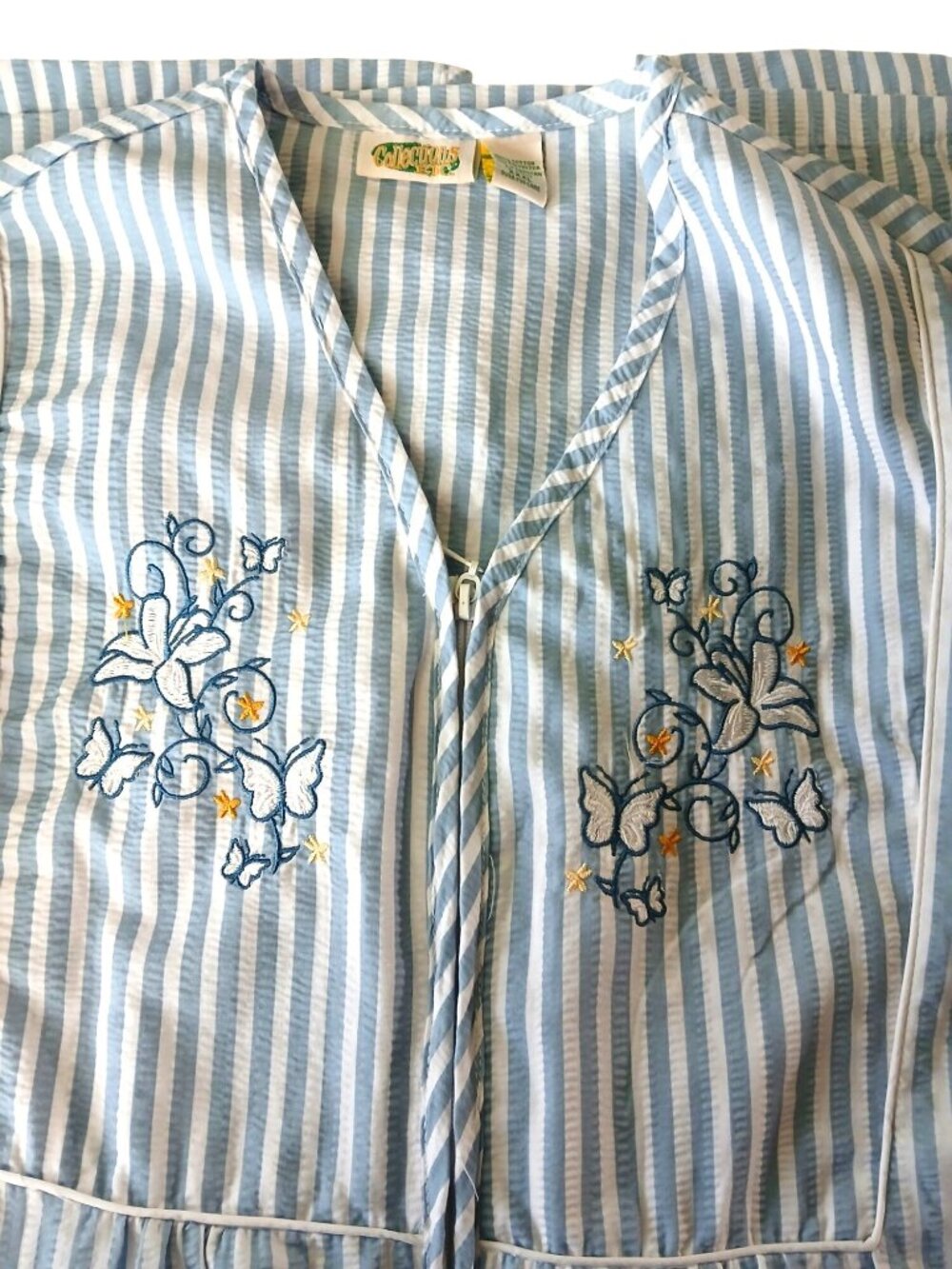 Vintage Collections Blue White Striped Seersucker House Dress Robe Size XXXL 3Xl - Picture 8 of 13